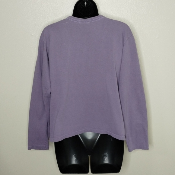 VINTAGE 90s Reebok Women's Large T-shirt V-neck L/S Heart & Soul Lavender Cotton - Picture 7 of 9